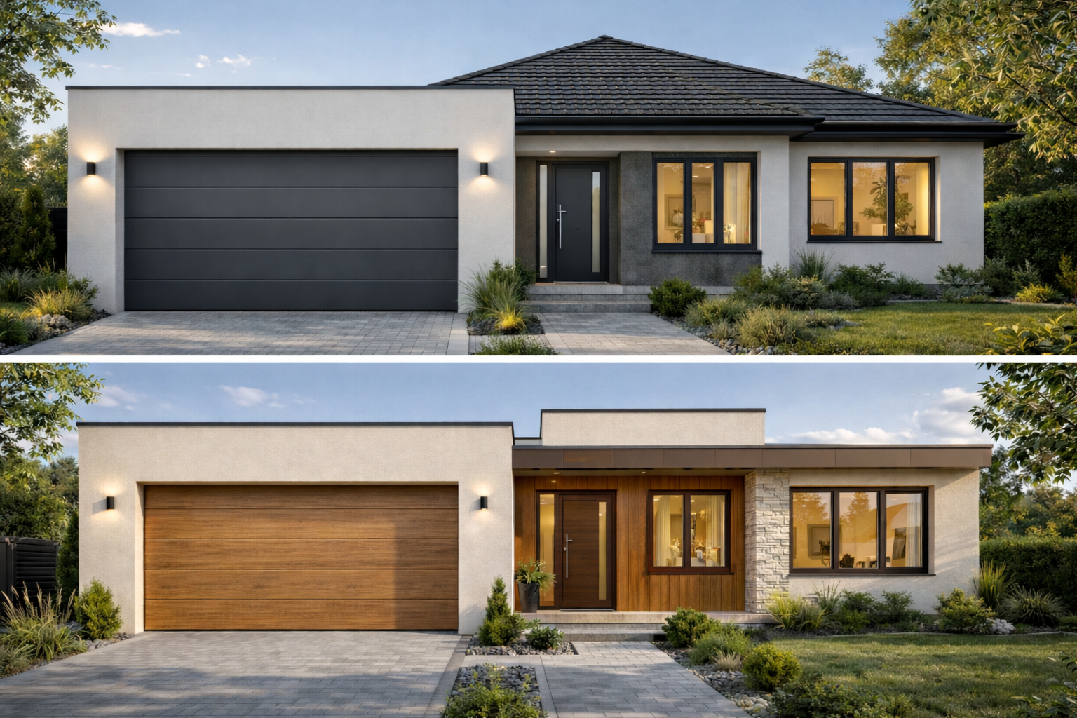 How does a garage door affect the appearance of a house?