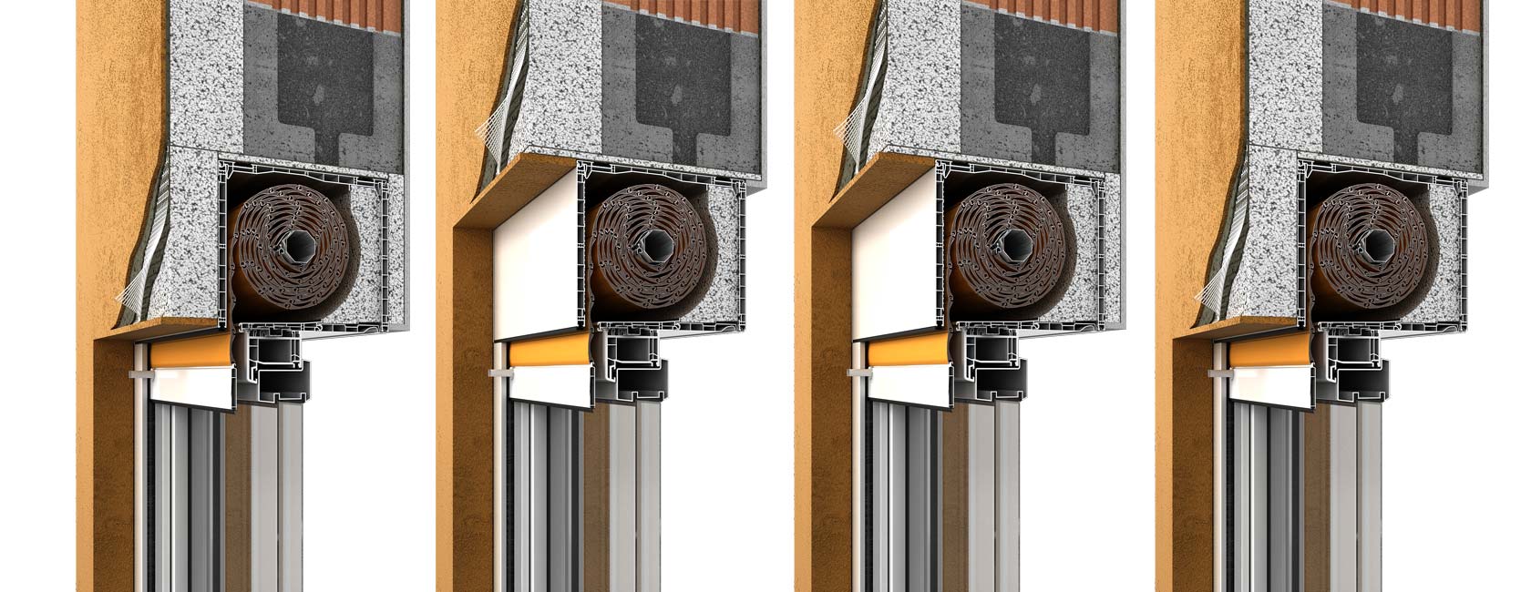 Exterior, integrated roller shutters